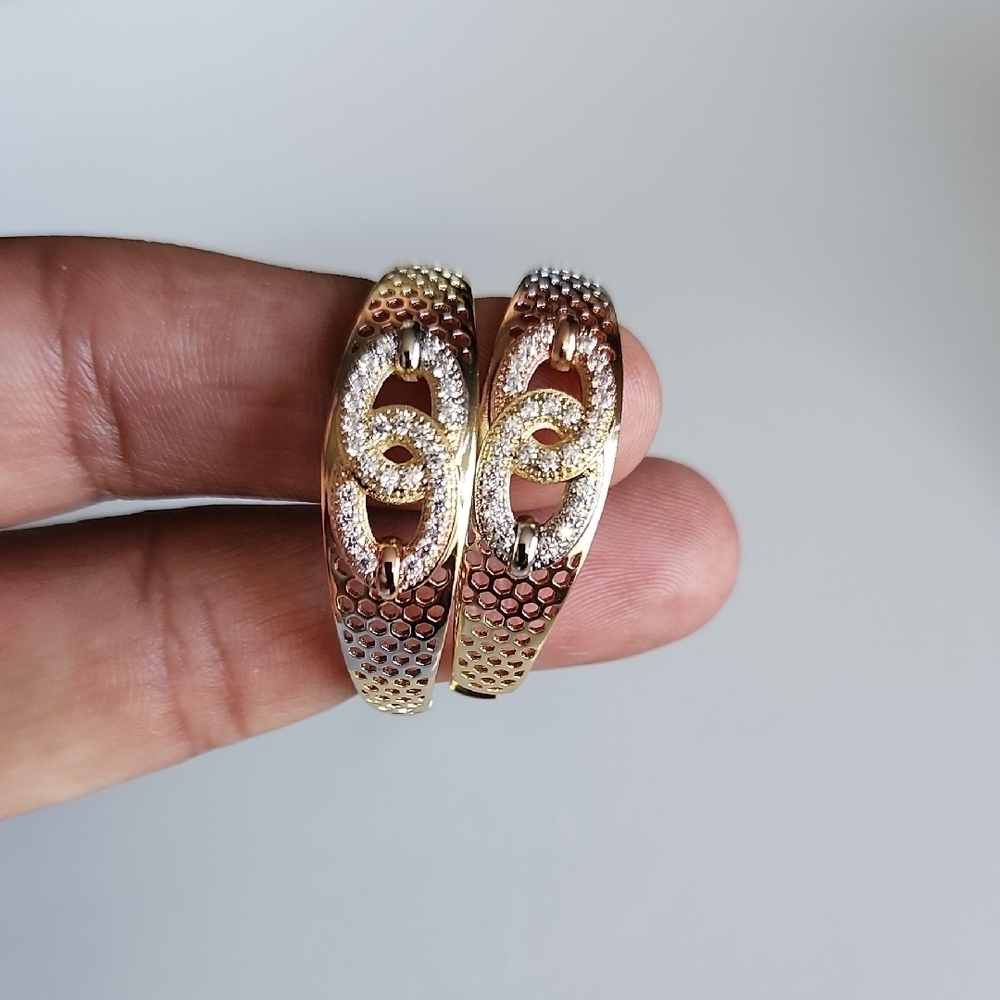 3 Color Gold Plated Textured Earrings with Logo - Picture 3 of 5